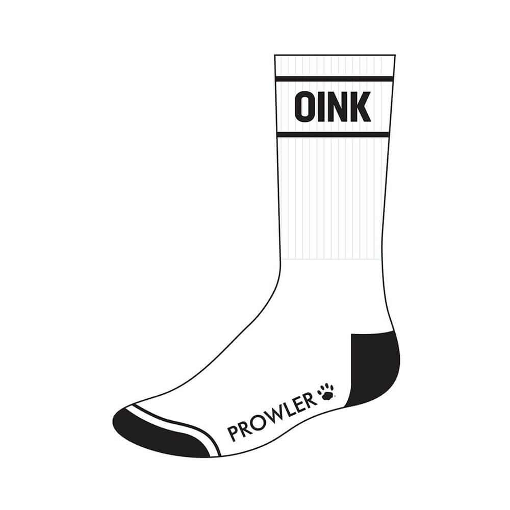 Prowler RED Oink Socks featuring bold black and white design with 'OINK' on the top and 'PROWLER' on the side.