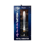 Fly Me To The Moon Metal Vibrator in packaging, showcasing sleek design and luxury aesthetics.
