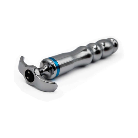 Hidden Treasure Metal Vibrator showcasing its curved silhouette and ribbed texture for ultimate pleasure.