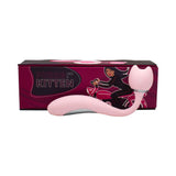 Purrs Like A Kitten Wand Vibrator alongside its stylish packaging, showcasing a unique cat-shaped design.