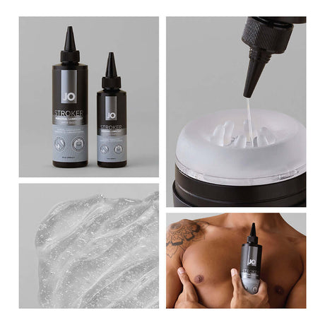 JO Stroker Lubricant 4 Oz displayed with sleek packaging and textured gel for optimal pleasure.
