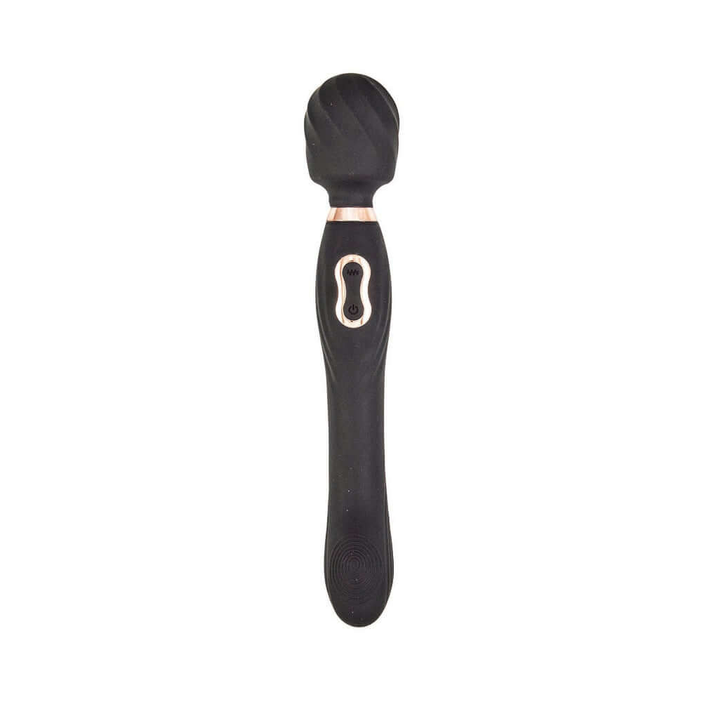 The Beat Dual Pleasure Wand Black features a sleek design with a textured head for enhanced stimulation.