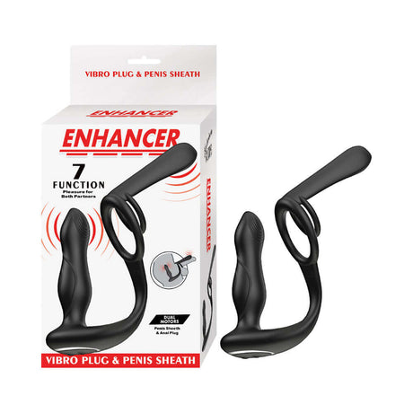 Enhancer Vibro Plug and Penis Sheath Black with 7 vibration functions for enhanced pleasure.