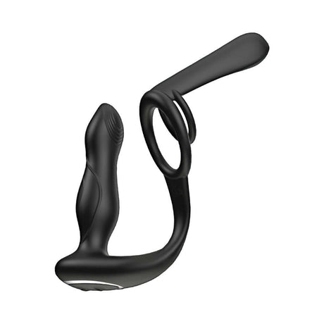 Enhancer Vibro Plug and Penis Sheath Black, dual-action design for couples, black vibrating anal plug and penis sheath.