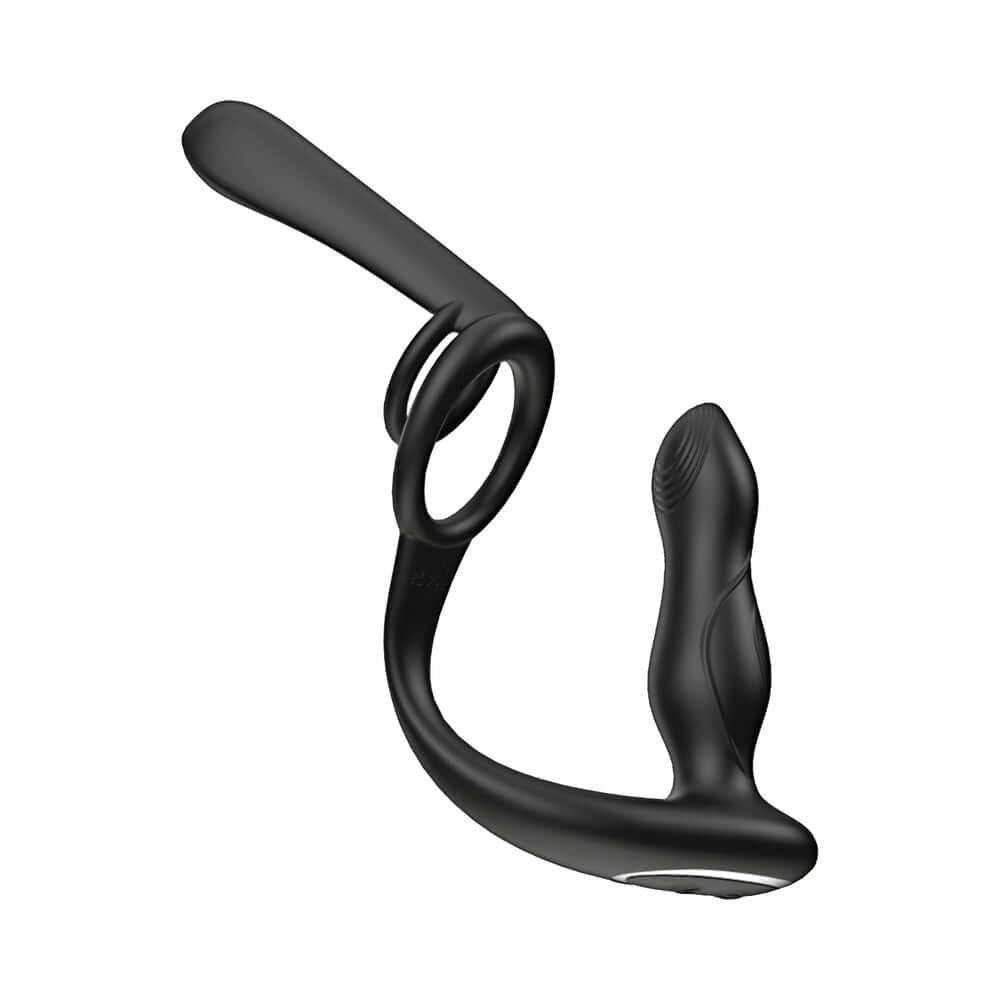 Enhancer Vibro Plug and Penis Sheath Black with dual-action design for couples, featuring a vibrating plug and sheath.