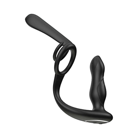 Enhancer Vibro Plug and Penis Sheath Black with dual-action design for couples, featuring a vibrating plug and sheath.