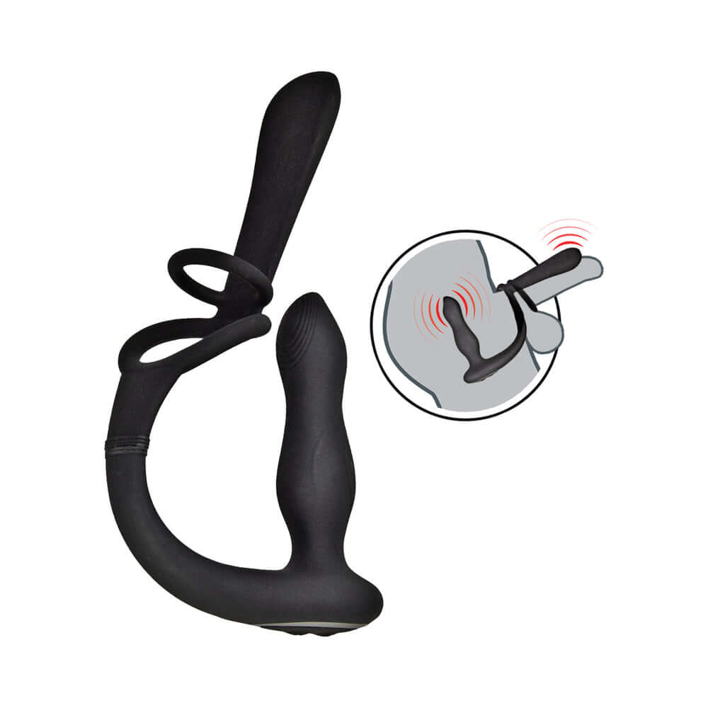 Enhancer Vibro Plug and Penis Sheath Black in black silicone design for enhanced pleasure and stimulation.