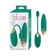 Blaze Dual Massager Kit Green packaging featuring two massagers and specifications for function, speeds, and USB.