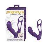 The Royale P-Spot Massager Purple with dual motors and integrated cock rings for enhanced pleasure and support.