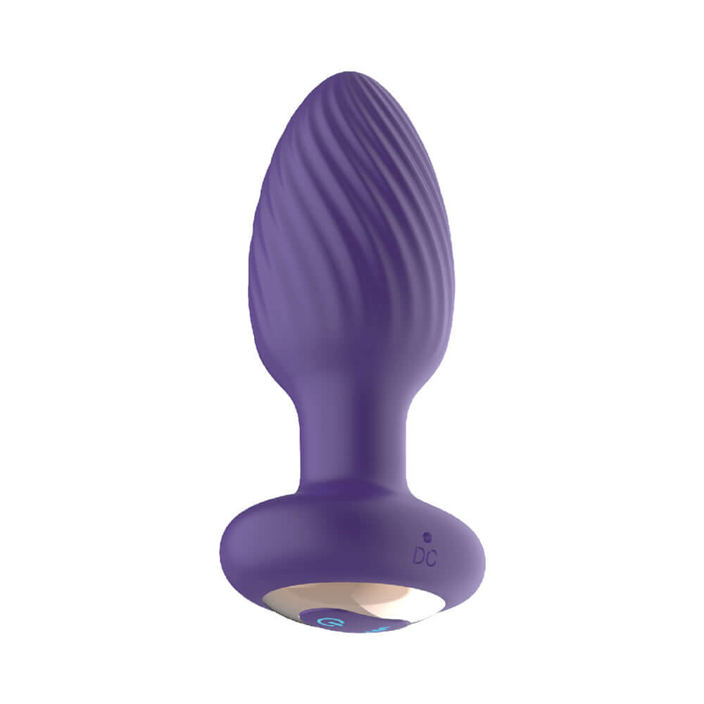 The Royale Rotating Anal Plug Purple showcasing its smooth silicone design and remote control functionality.