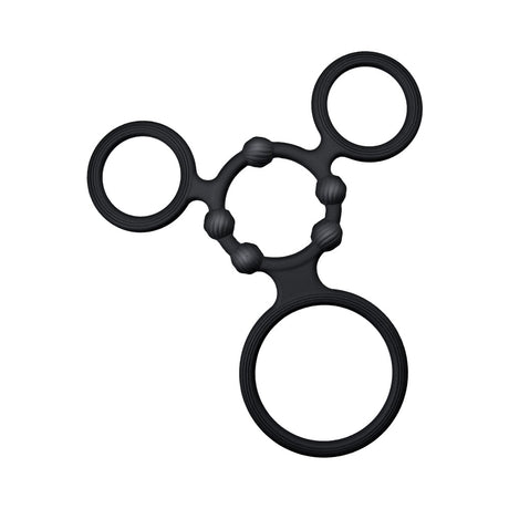 Enhancer Quad Cockring Black - a flexible 4-piece cock ring set for enhanced performance and pleasure.