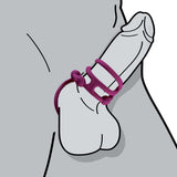Enhancer Quad Cockring Rubine Red displayed on a stylized illustration of a male anatomy.