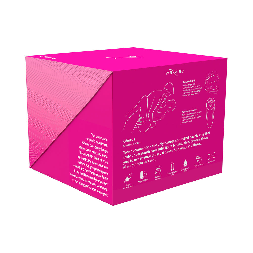 We-Vibe Chorus Couples Vibrator Cosmic Pink packaging design showcasing features and benefits for enhanced intimacy.