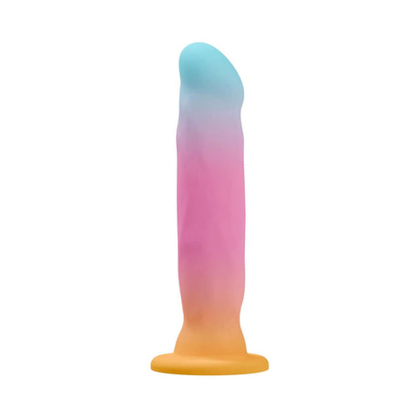 Avant Golden Dawn Artisan Dildo with vibrant gradient colors, designed for G-spot and P-spot stimulation.