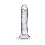 Naturally Yours Gala Sparkling Dildo Clear displayed with a glitter-infused design and stunning clear color.