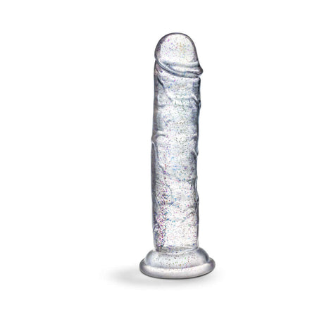 Naturally Yours Gala Sparkling Dildo Clear displayed with a glitter-infused design and stunning clear color.