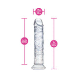 Naturally Yours Gala Sparkling Dildo Clear with dimensions, showcasing its stunning glittery design and insertable length.