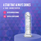 Naturally Yours Gala Sparkling Dildo Clear on display with glitter-infused sparkle and crystal-clear elegance.