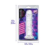 Naturally Yours Gala Sparkling Dildo Clear in packaging showing its size and glitter design.