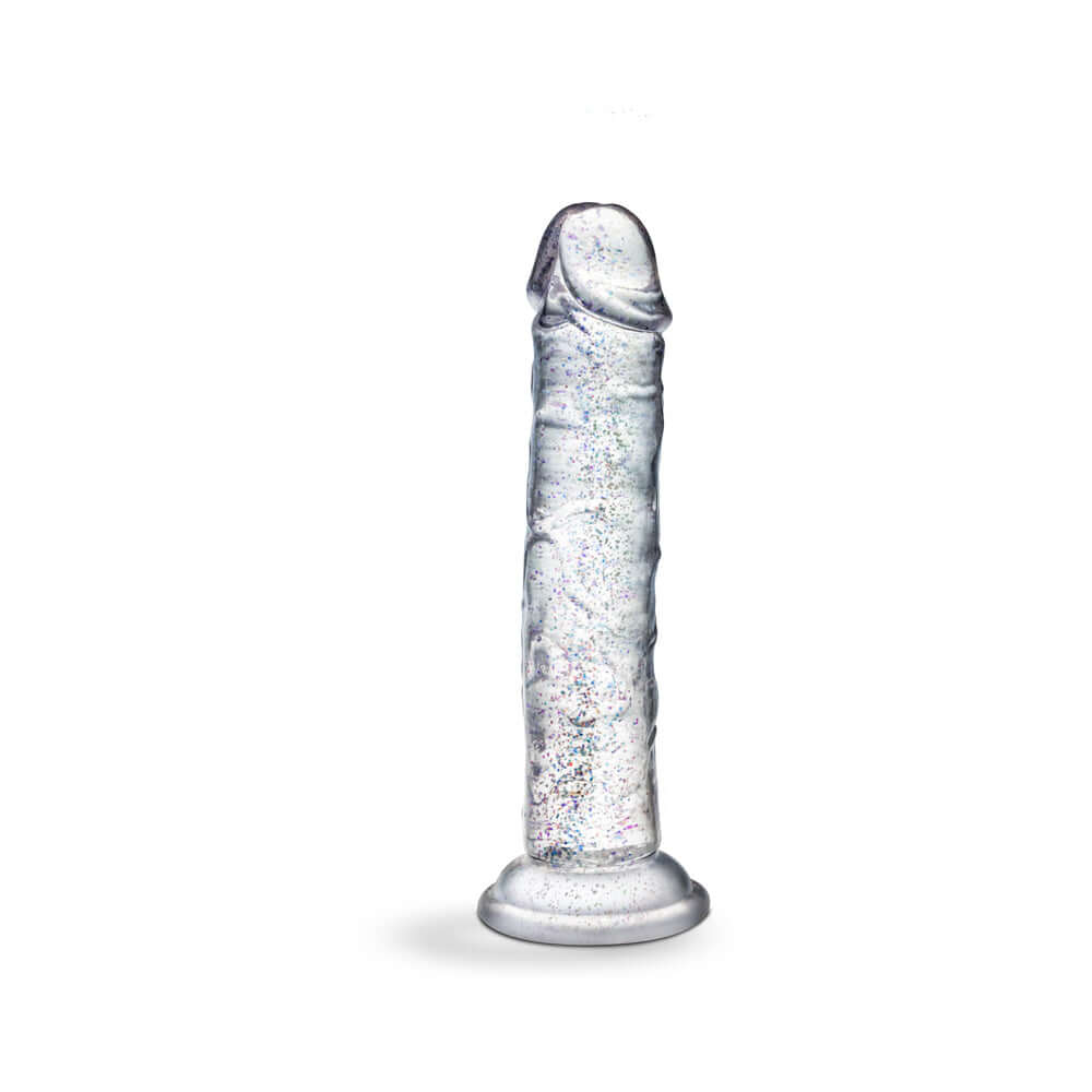 Naturally Yours Glamor Sparkling Dildo Clear with glittery finish and elegant design for enhanced pleasure.