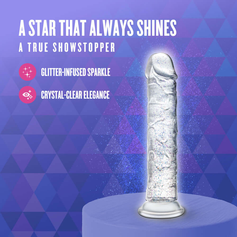 Naturally Yours Glamor Sparkling Dildo Clear with glitter-infused sparkle and crystal-clear elegance.