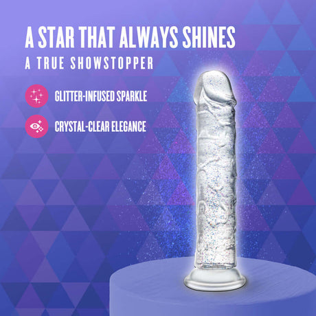 Naturally Yours Glamor Sparkling Dildo Clear with glitter-infused sparkle and crystal-clear elegance.