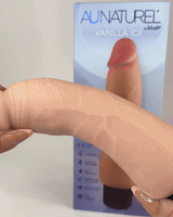 Au Naturel Big Easy Vibrating Dildo Beige showcased with flexible design and natural feel in background.
