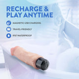 Au Naturel Big Easy Vibrating Dildo Beige features magnetic USB charging, travel-friendly design, and is IPX7 waterproof.
