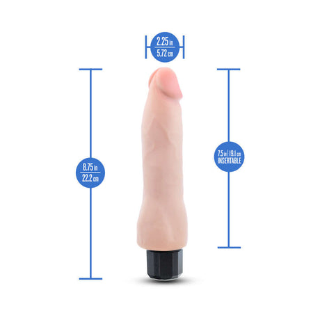 Au Naturel 8.75 inch Vibrating Dildo Vanilla Ice Beige dimensions with measurements for height and insertable length.