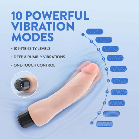 Au Naturel 8.75 inch Vibrating Dildo Vanilla Ice Beige with 10 powerful vibration modes and one-touch control.