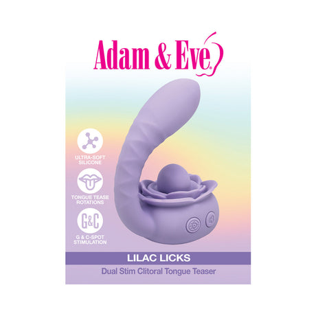 Adam and Eve Lilac Licks Dual Clitoral Tongue Teaser in lilac color with soft silicone design for dual stimulation.