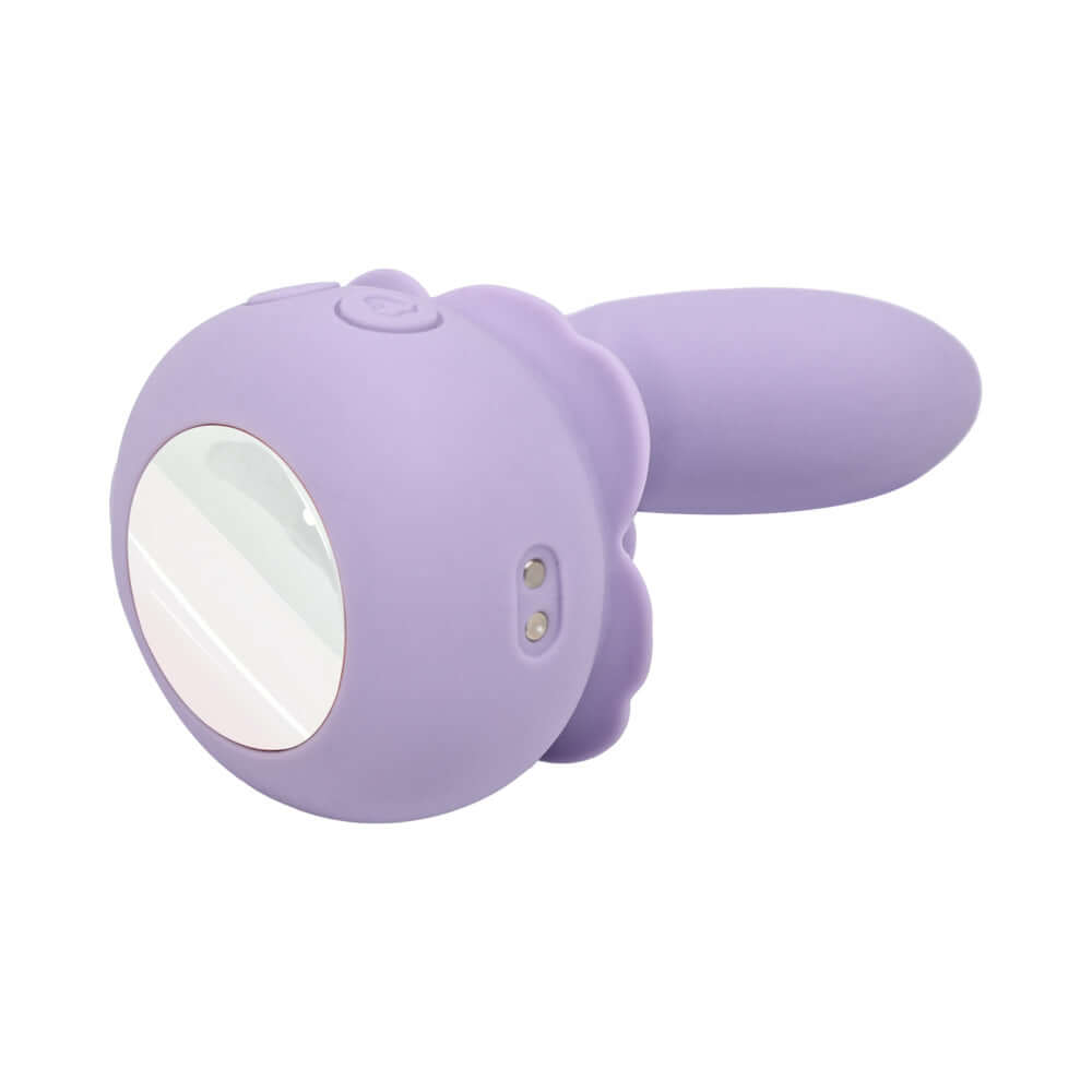 Adam and Eve Lilac Licks Dual Clitoral Tongue Teaser in purple silicone with a flexible head and mirror.