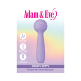 Adam and Eve Bendy Bitty Wand Massager packaging showing flexible mini wand with multi-speed vibrations in lavender design.