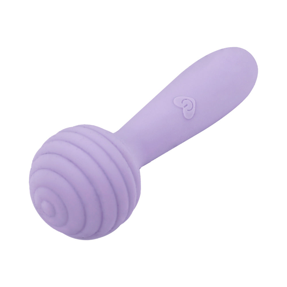 Adam and Eve Bendy Bitty Wand Massager in purple with ribbed design for targeted vibrations.