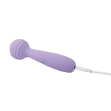 Adam and Eve Bendy Bitty Wand Massager in purple with a flexible head and charging cord.