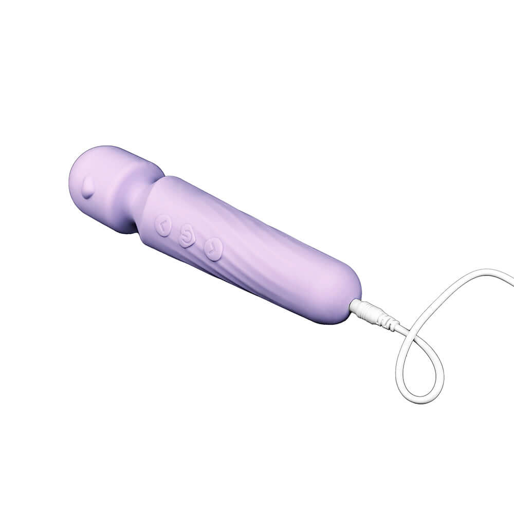 Adam and Eve Lilac Love Wand Massager with silky silicone design and USB rechargeable feature.