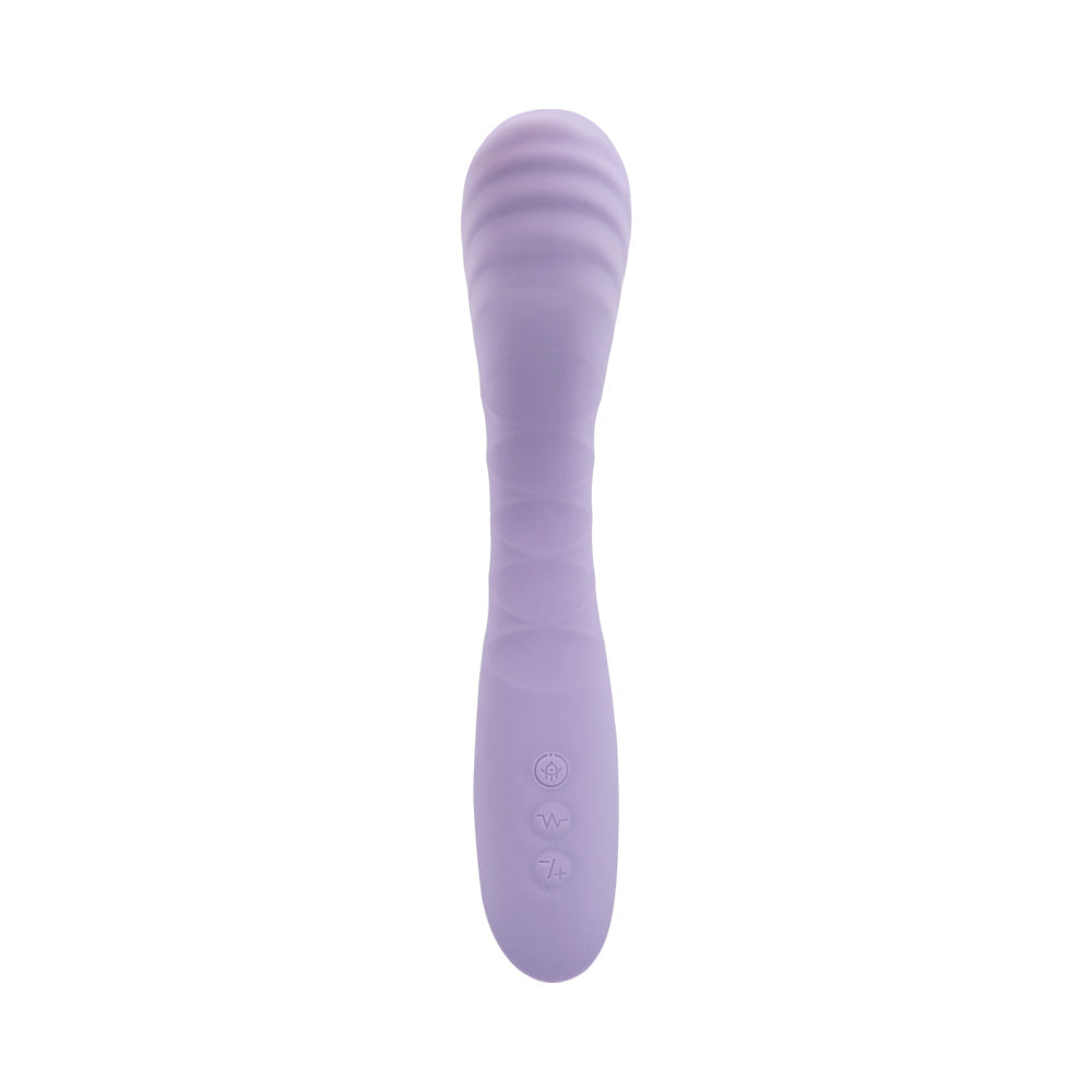 Adam and Eve Gee Oh My Soft Flexible G-spot Vibe in soft purple silicone with ribbed design.