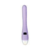 Adam and Eve Finger Wag LED Oscillating G-spot Vibrator in purple, featuring buttons and a soft silicone design.