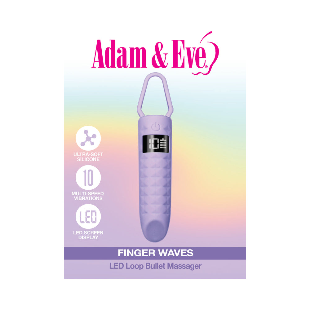 Adam and Eve Finger Waves LED Bullet Vibe with ultra-soft silicone, 10 multi-speed vibrations, and LED display.