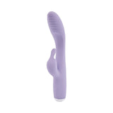Adam and Eve Slim Lady Rabbit Dual Motor Vibe, sleek purple silicone vibrator for targeted pleasure.