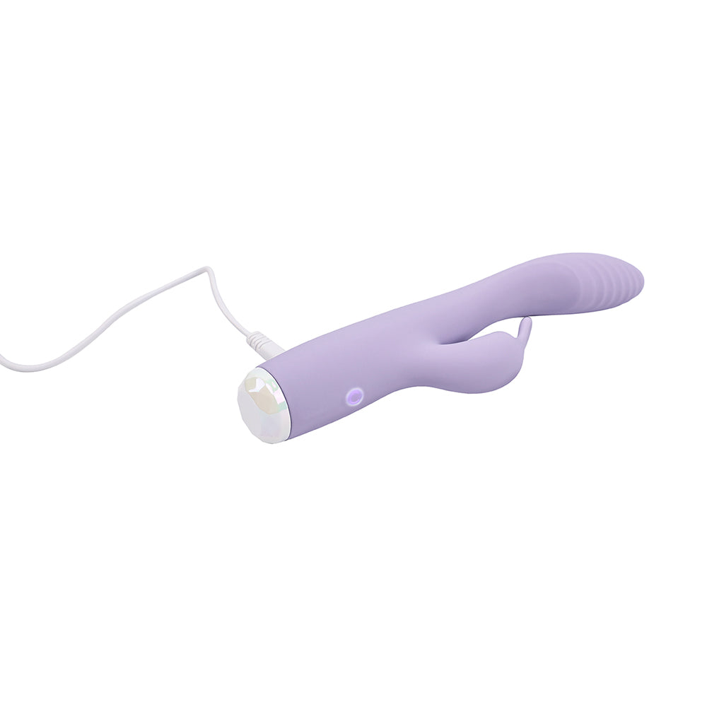 Adam and Eve Slim Lady Rabbit Dual Motor Vibe in lavender with charging cable.