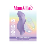 Adam and Eve Pleasure Panties Panty Vibe with Remote packaging featuring a silicone vibe and wireless remote.