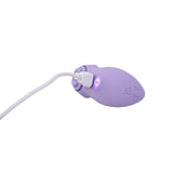 Adam and Eve Pleasure Panties Panty Vibe with Remote in lavender, featuring a charging cable and soft silicone design.