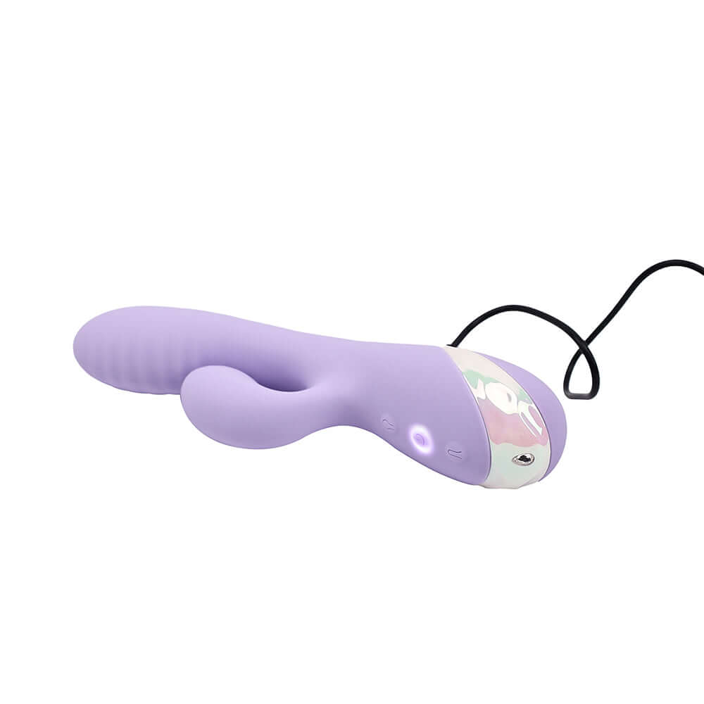 Adam and Eve Bunny Blow Up Rabbit Vibe in soft purple silicone design with inflatable head for customizable pleasure.