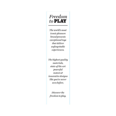 Freedom to PLAY text showcasing iconic pleasure brand and innovative designs for exceptional experiences.