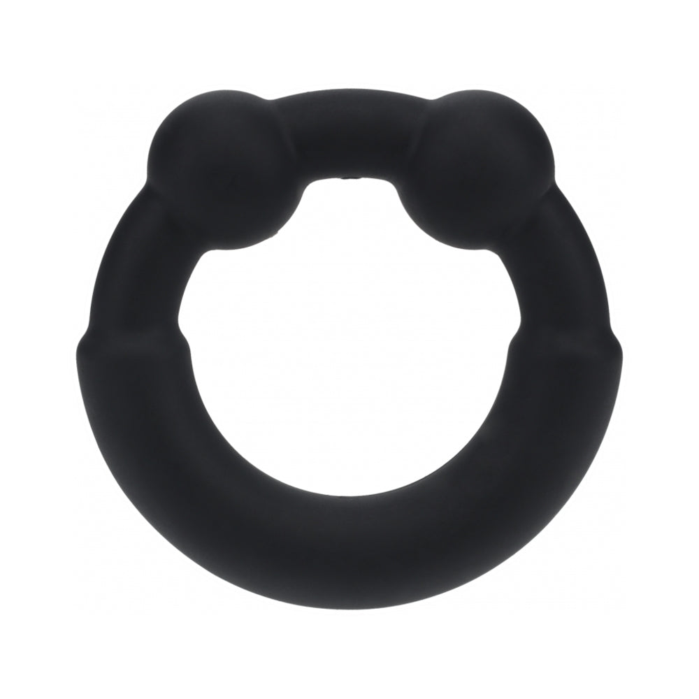 Levelz Metal & Silicone Cock Ring Black featuring a body-safe silicone design and weighted metal balls for enhanced pleasure.