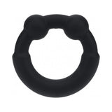 Levelz Metal & Silicone Cock Ring Black featuring a body-safe silicone design and weighted metal balls for enhanced pleasure.