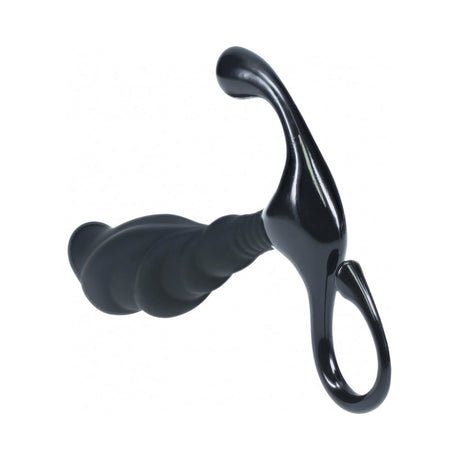 LEVELZ Rippled with Hard Loop Silicone Prostate Massager Large Black for precision stimulation and deep satisfaction