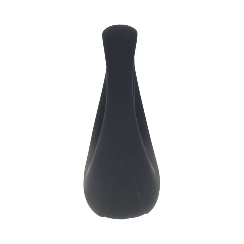 LEVELZ Vibrating Liquid Silicone Cock & Ball Ring Black displayed from the top, showcasing its sleek design and silicone material.