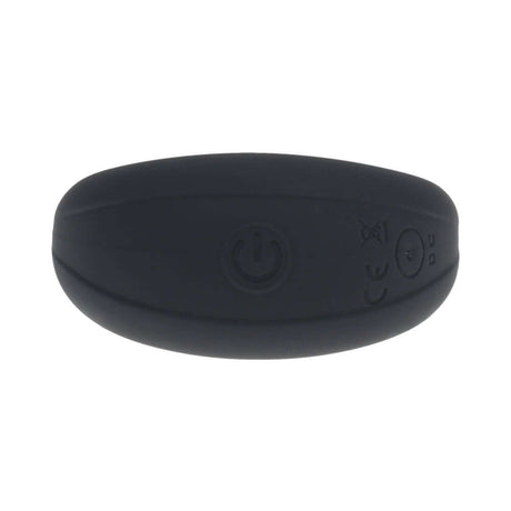 LEVELZ Vibrating Liquid Silicone Cock & Ball Ring Black remote control design with power button.